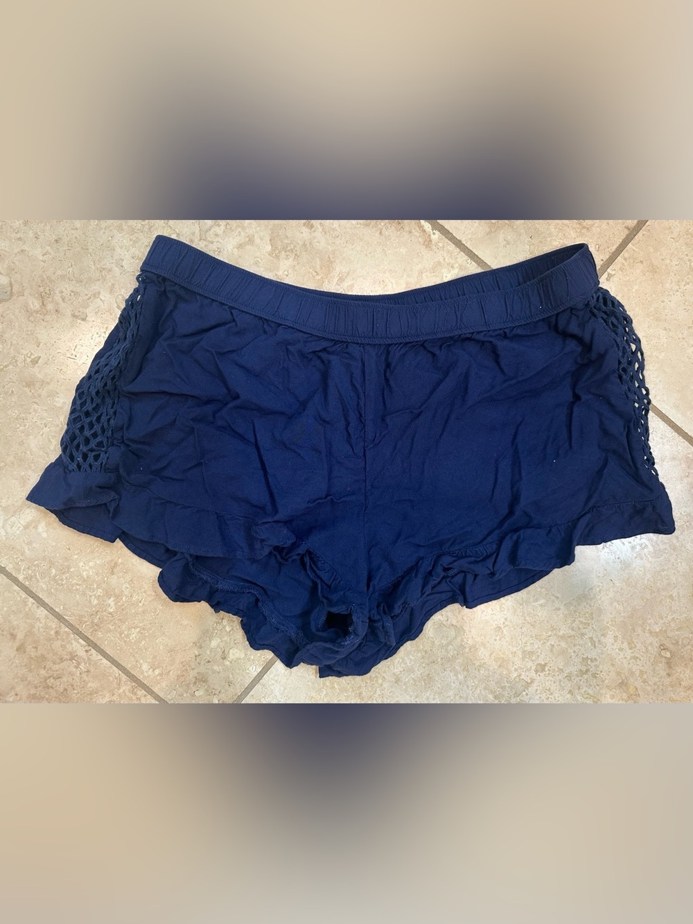 aerie Navy Crochet-Trim Medium Sleep Shorts